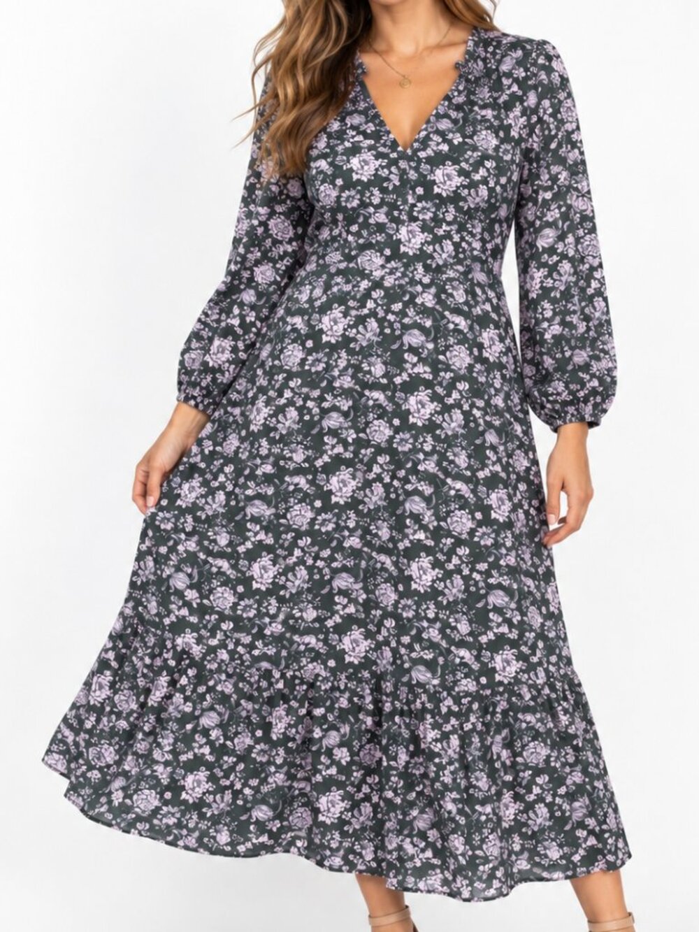 The Nines by HATCH Floral Maternity Midi Dress XL Cottagecore Boho Ruffle Tiered